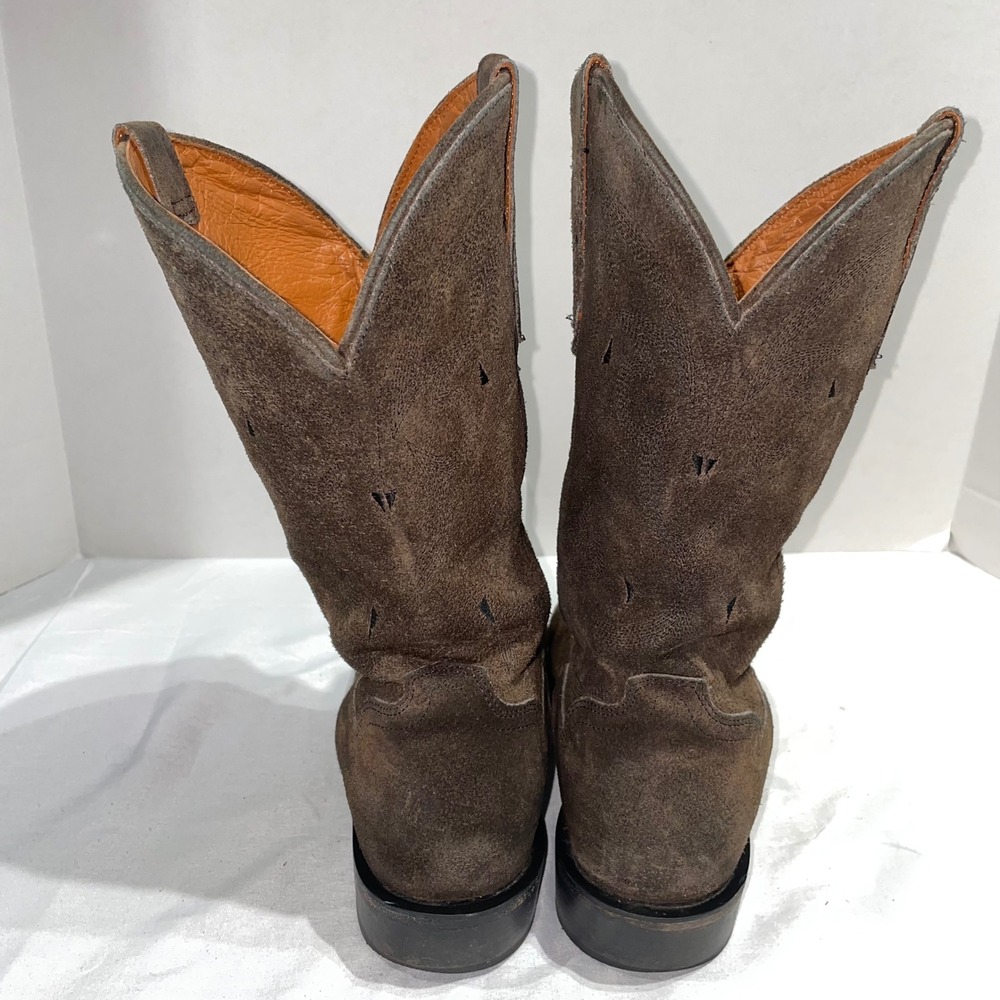Moon Shine Brown Suede Western Cowboy Boots Square Toe Block Heel Pull On Boots - Picture 3 of 13